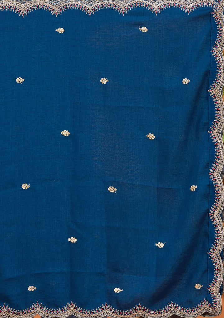 Peacock Blue Pearlwork Georgette Readymade Salwar Suit
