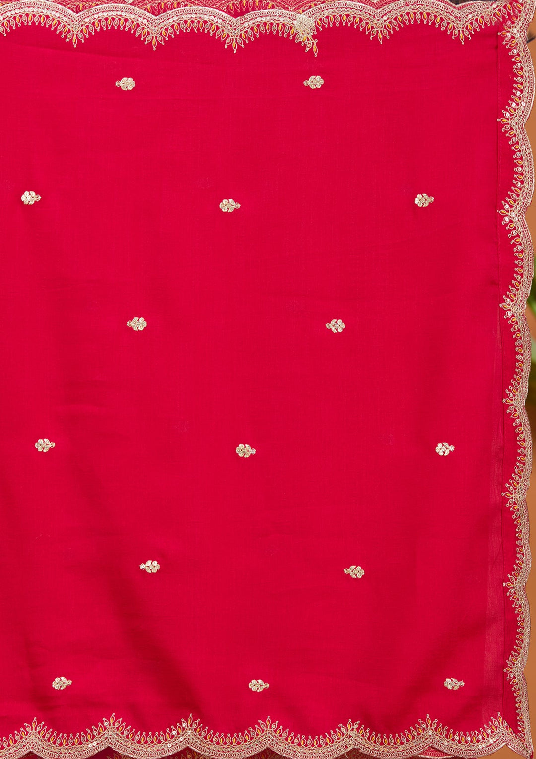 Rani Pink Zariwork (Gold) Soft Raw Silk Readymade Salwar Suit