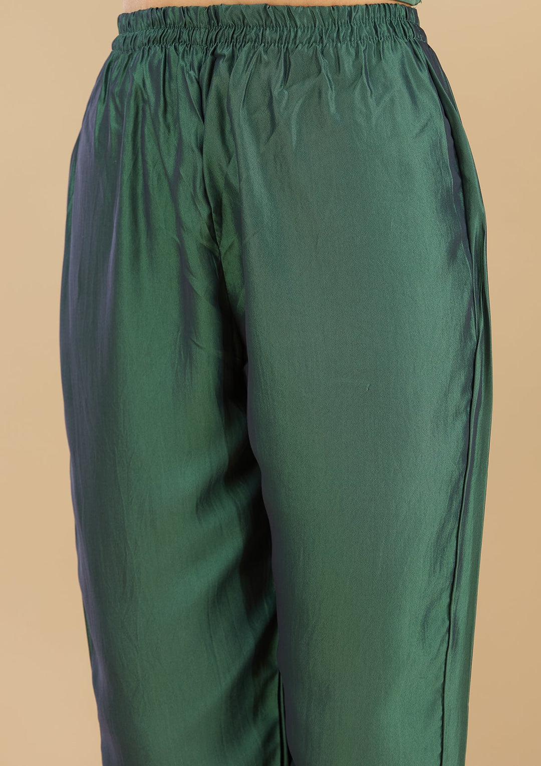 Leaf Green Zariwork (Gold) Soft Raw Silk Readymade Salwar Suit