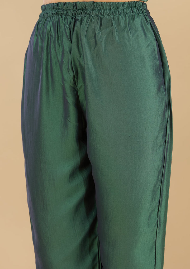 Leaf Green Zariwork (Gold) Soft Raw Silk Readymade Salwar Suit