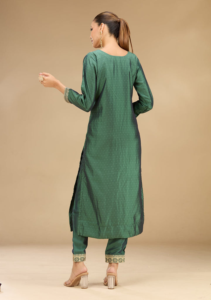 Leaf Green Zariwork (Gold) Soft Raw Silk Readymade Salwar Suit