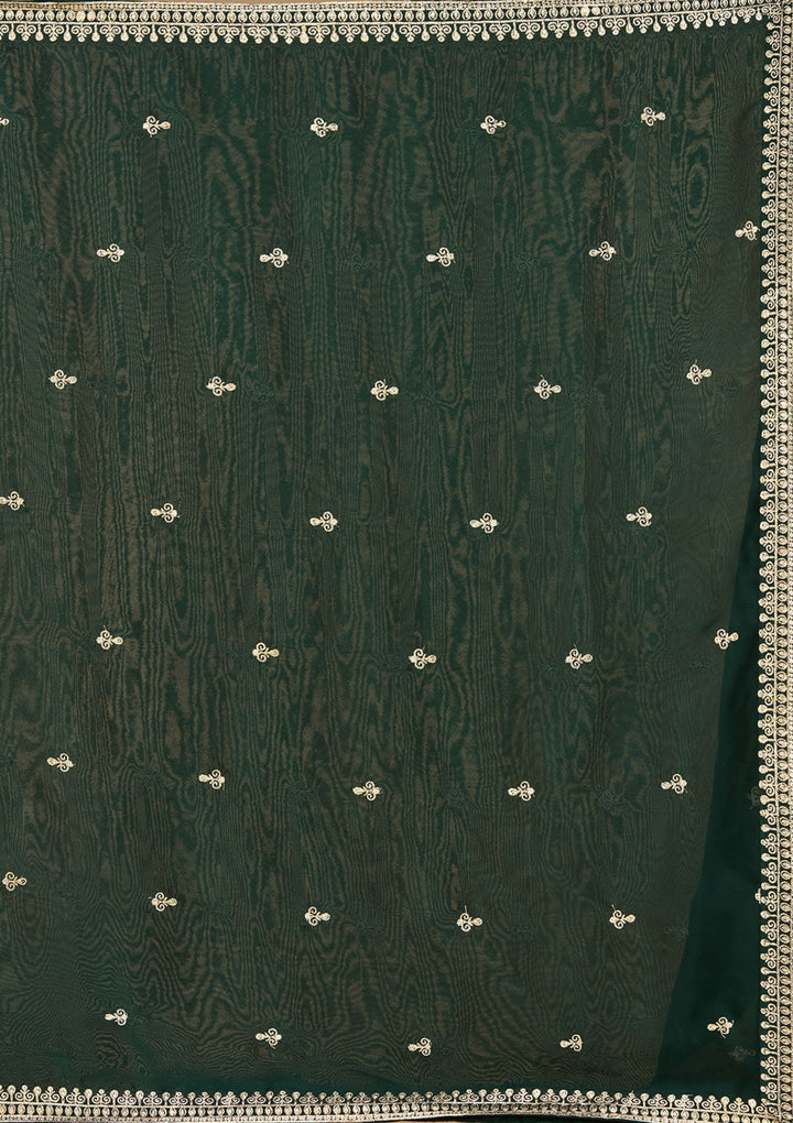 Leaf Green Zariwork (Gold) Soft Raw Silk Readymade Salwar Suit