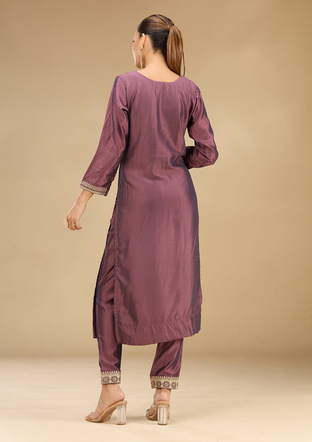 Purple Zariwork (Gold) Soft Raw Silk Readymade Salwar Suit