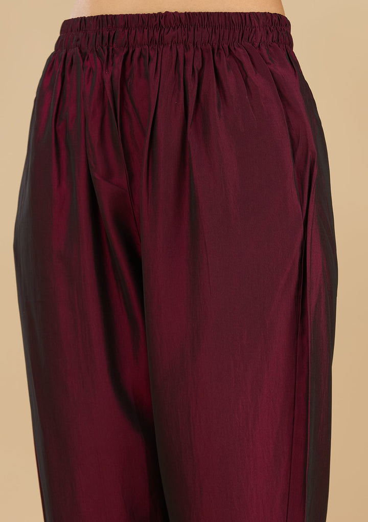 Wine Threadwork Soft Raw Silk Readymade Salwar Suit