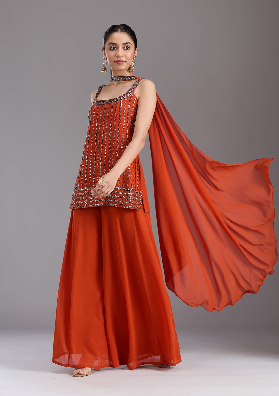 Orange Cutdana Georgette Readymade Salwar Suit-koskii