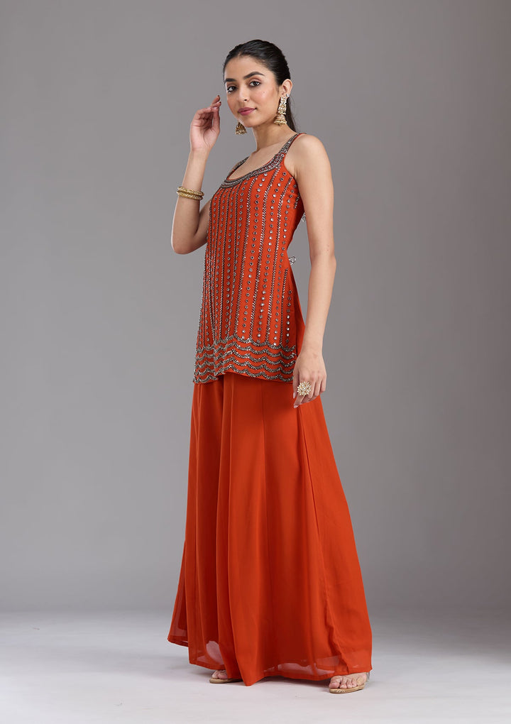 Orange Cutdana Georgette Readymade Salwar Suit