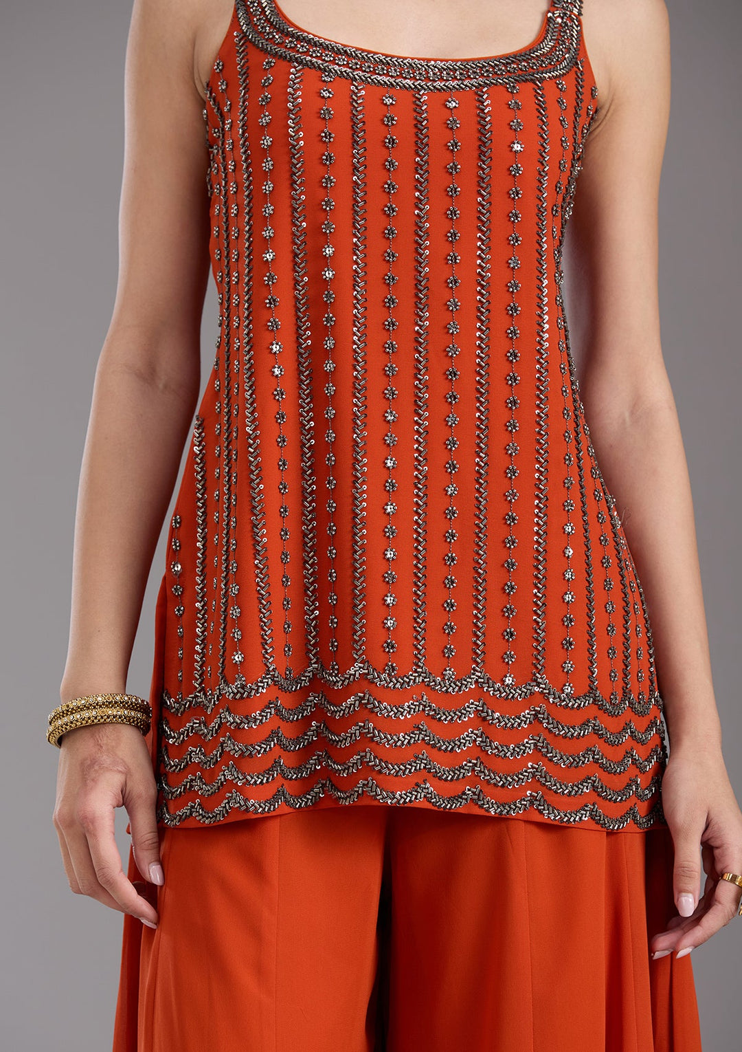 Orange Cutdana Georgette Readymade Salwar Suit-koskii