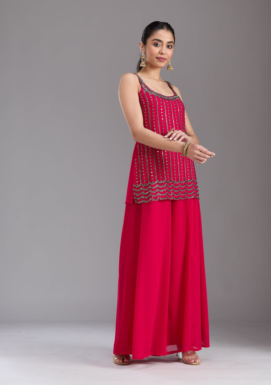 Rani Pink Cutdana Georgette Readymade Salwar Suit-koskii