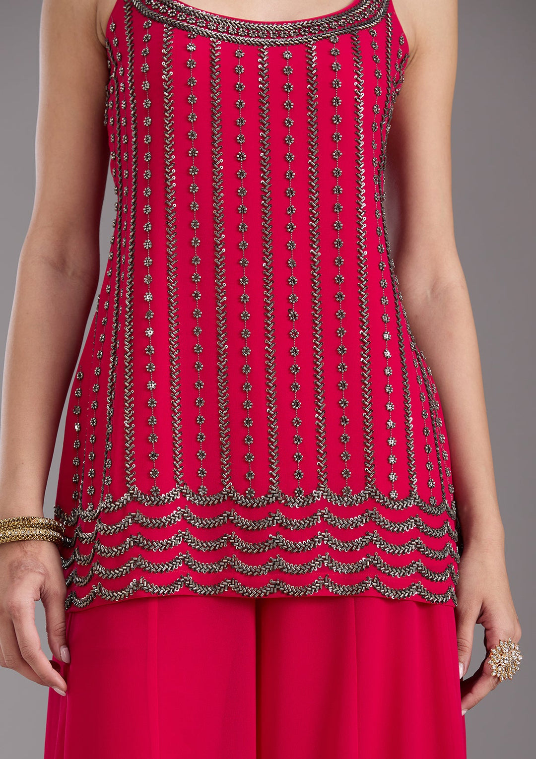 Rani Pink Cutdana Georgette Readymade Salwar Suit