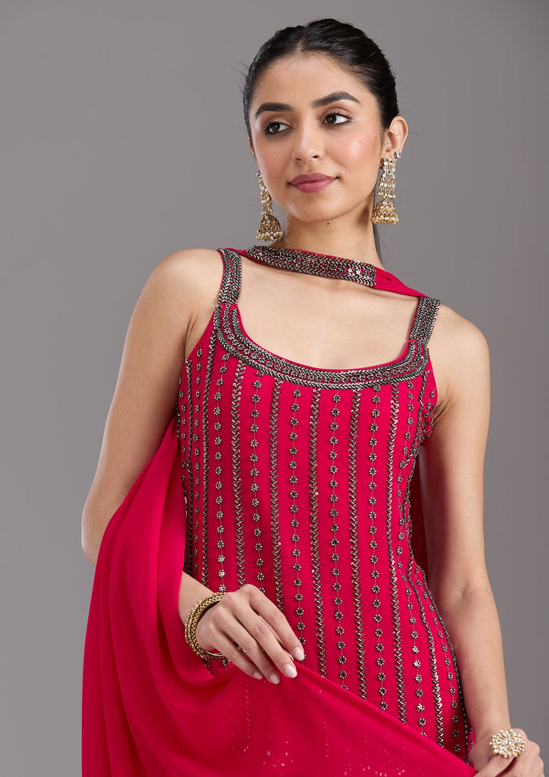 Rani Pink Cutdana Georgette Readymade Salwar Suit-koskii