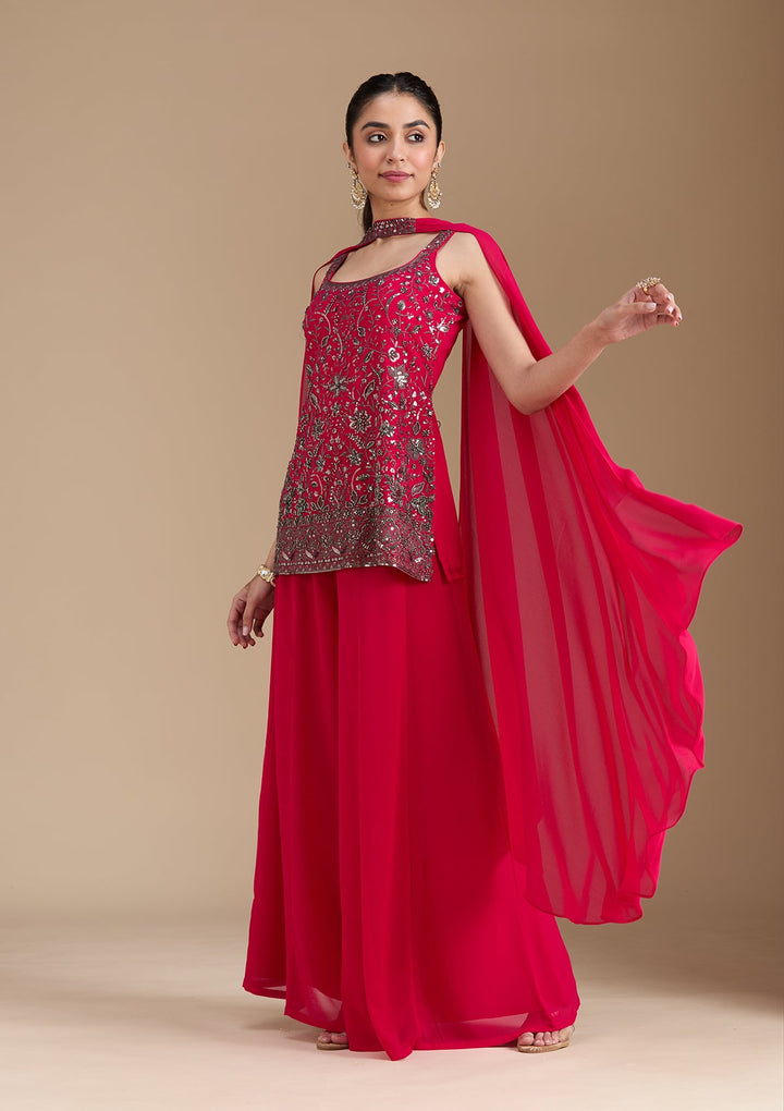 Rani Pink Cutdana Georgette Readymade Salwar Suit-koskii