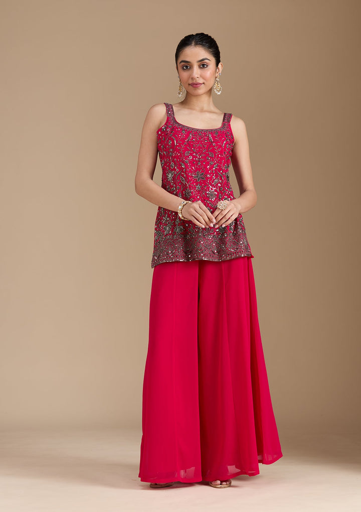 Rani Pink Cutdana Georgette Readymade Salwar Suit-koskii