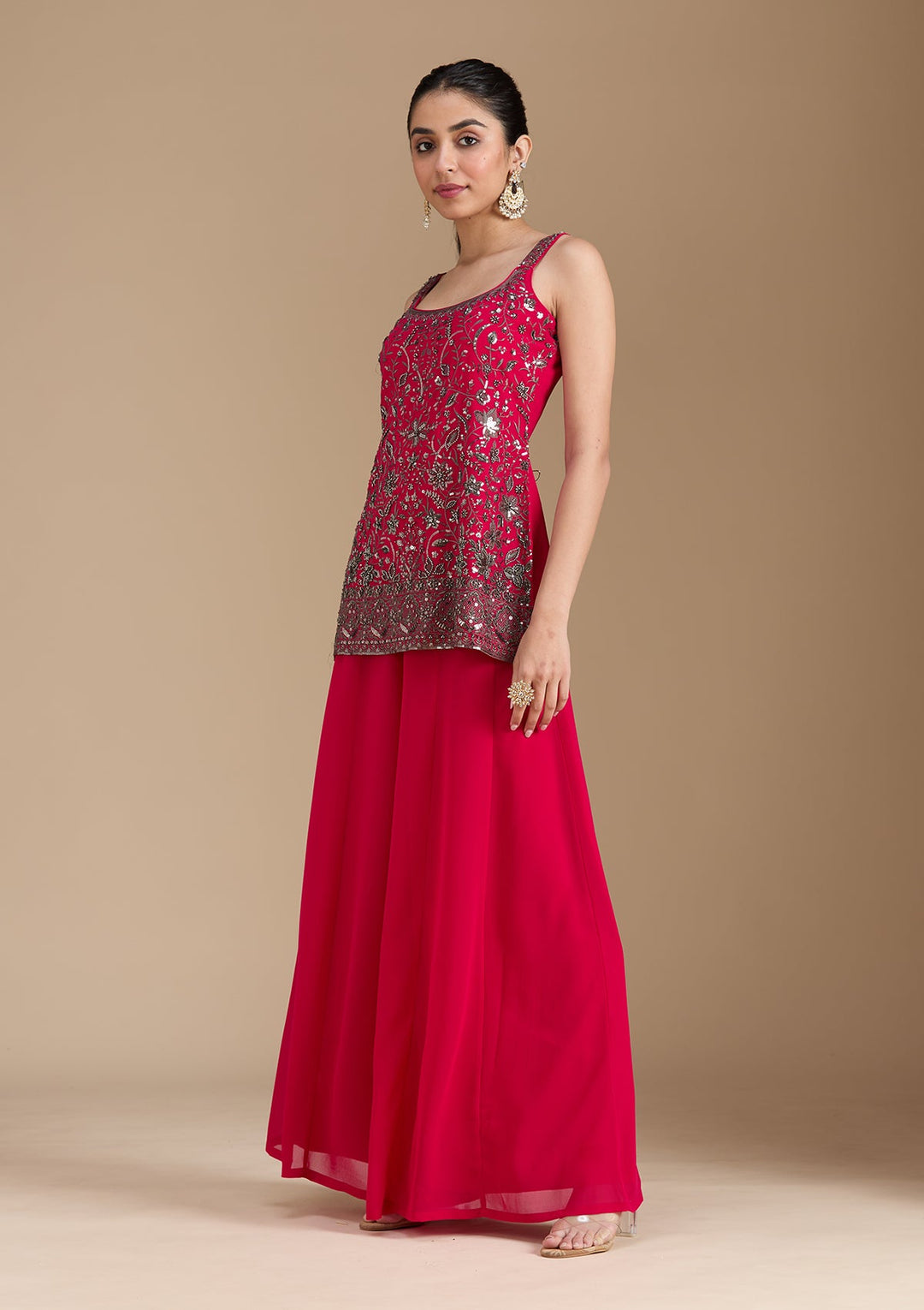 Rani Pink Cutdana Georgette Readymade Salwar Suit-koskii