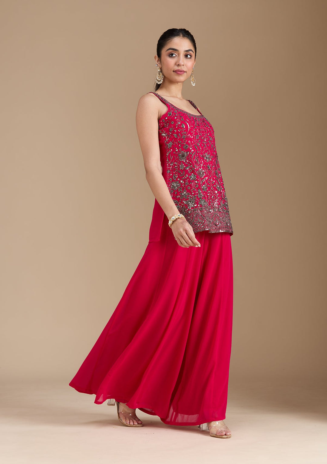 Rani Pink Cutdana Georgette Readymade Salwar Suit-koskii