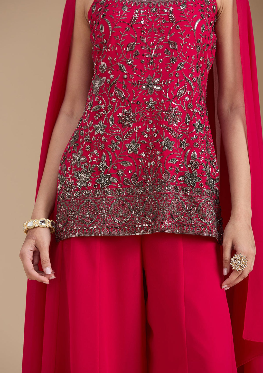 Rani Pink Cutdana Georgette Readymade Salwar Suit