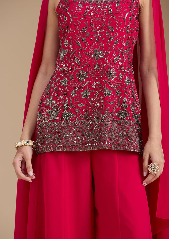 Rani Pink Cutdana Georgette Readymade Salwar Suit