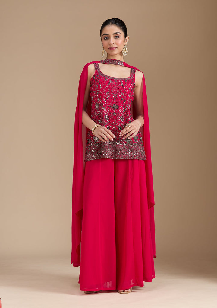 Rani Pink Cutdana Georgette Readymade Salwar Suit