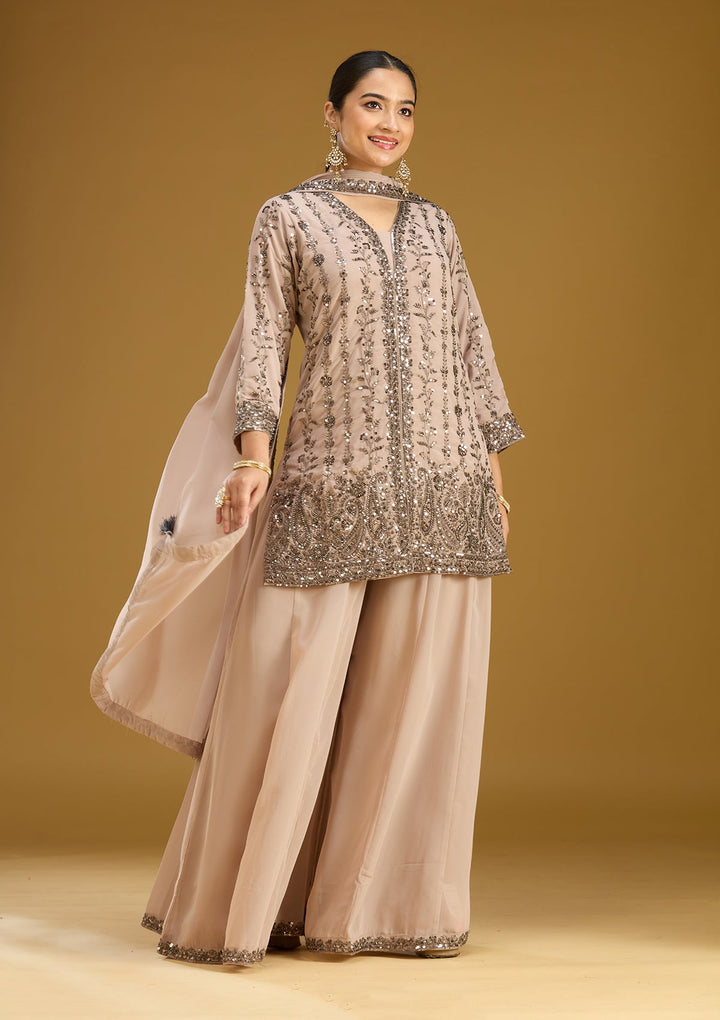 Beige Cutdana Georgette Readymade Salwar Suit
