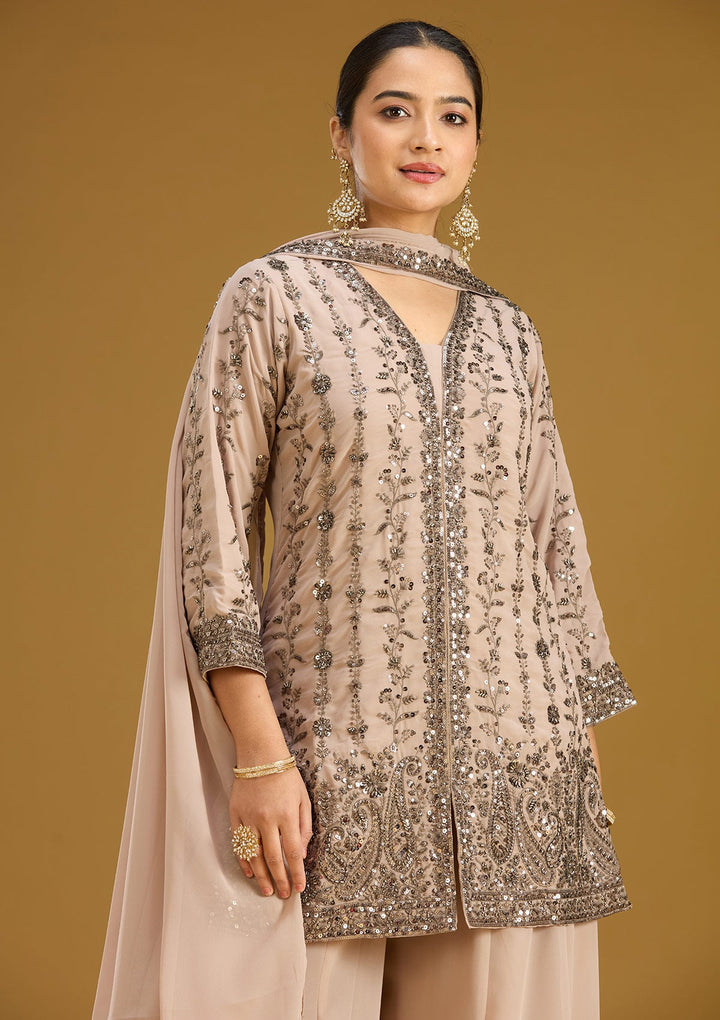 Beige Cutdana Georgette Readymade Salwar Suit