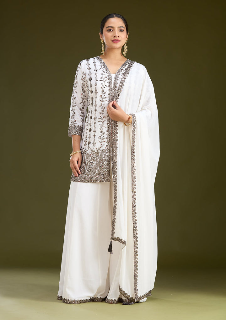 Off White Cutdana Georgette Readymade Salwar Suit