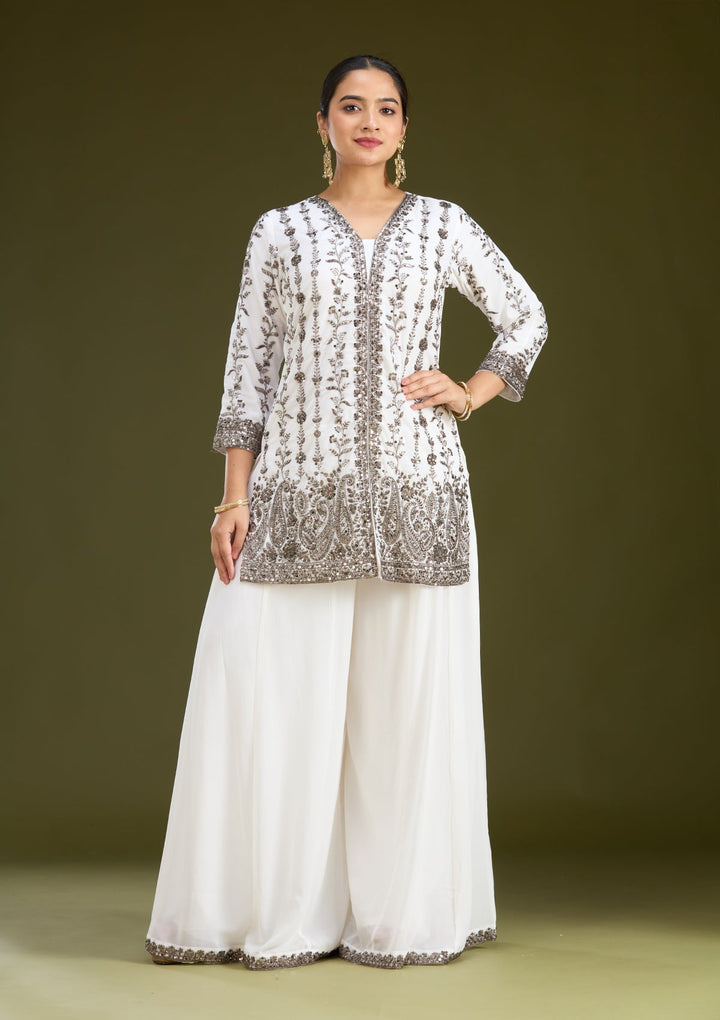 Off White Cutdana Georgette Readymade Salwar Suit