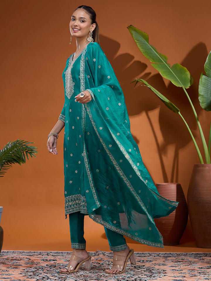 Blue Zariwork (Gold) Tissue Readymade Salwar Suit