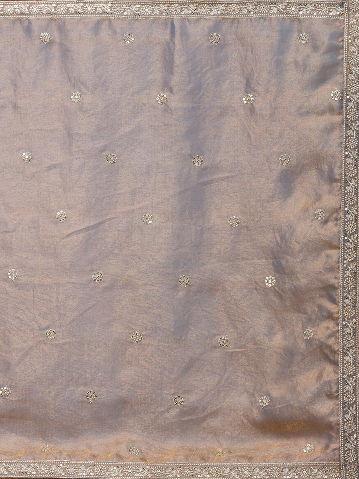 Grey Sequins Soft Raw Silk Readymade Salwar Suit