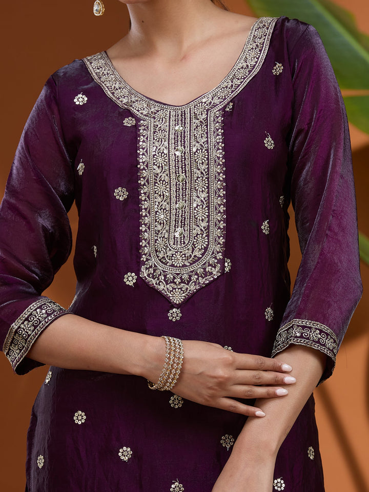 Purple Sequins Soft Raw Silk Readymade Salwar Suit