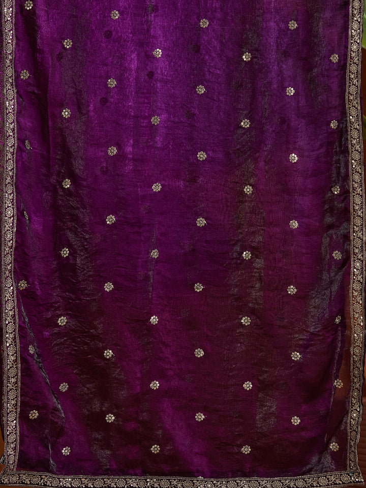Purple Sequins Soft Raw Silk Readymade Salwar Suit