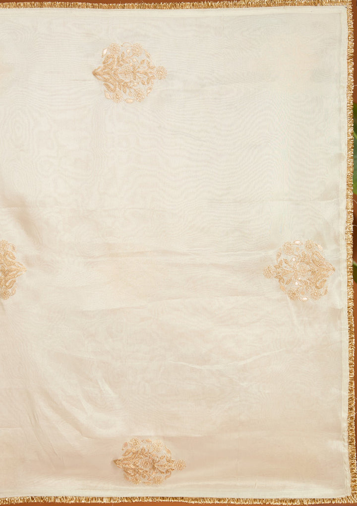 Off White Threadwork Chanderi Readymade Salwar Suit