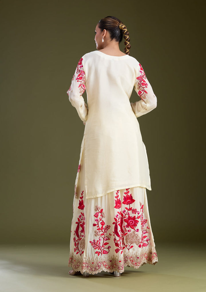 Off White Zariwork (Gold) Crepe Readymade Salwar Suit