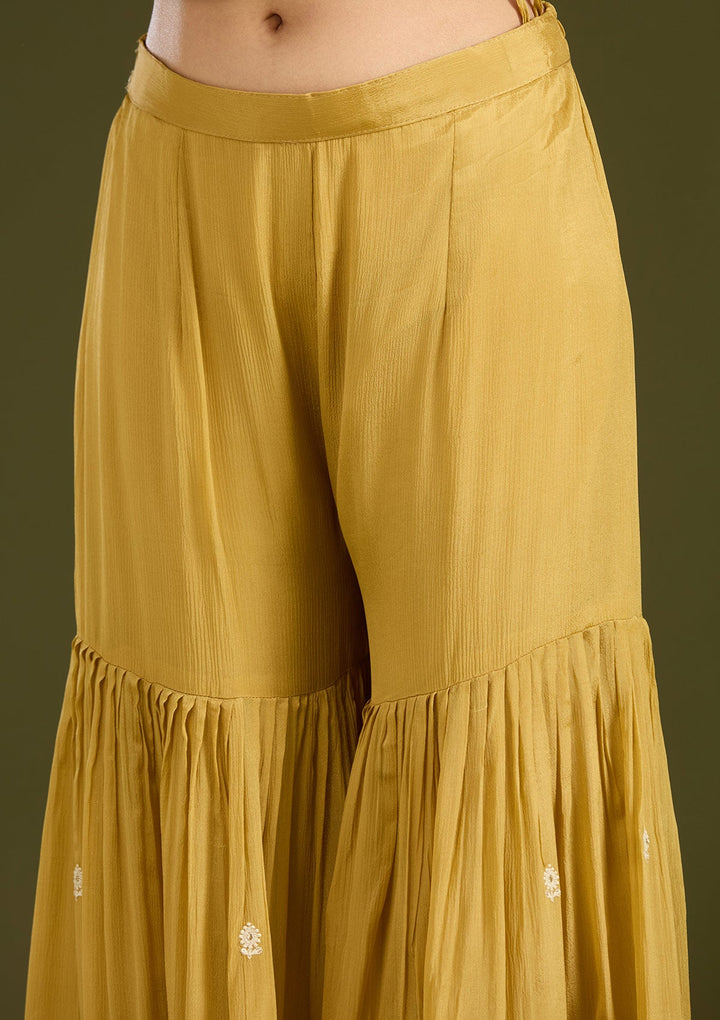 Mustard Yellow Mirrorwork Soft Raw Silk Readymade Salwar Suit