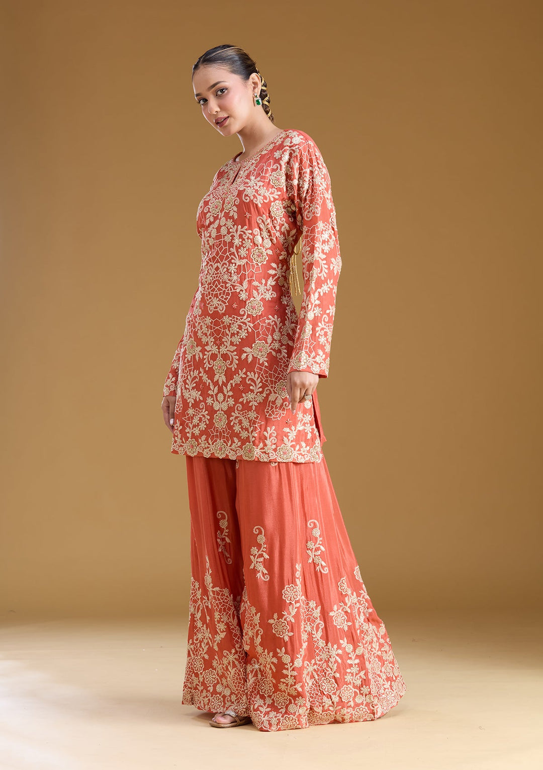 Rust Zariwork (Silver) Crepe Readymade Salwar Suit