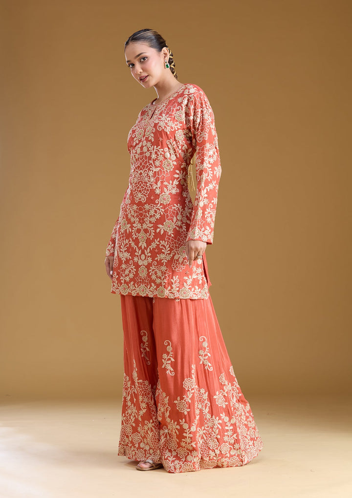 Rust Zariwork (Silver) Crepe Readymade Salwar Suit