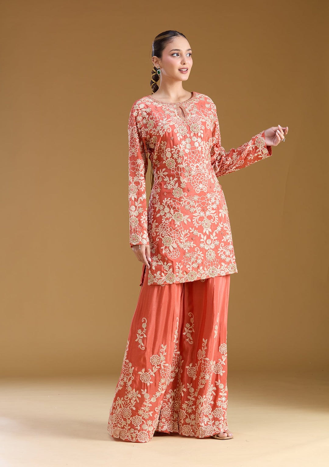 Rust Zariwork (Silver) Crepe Readymade Salwar Suit