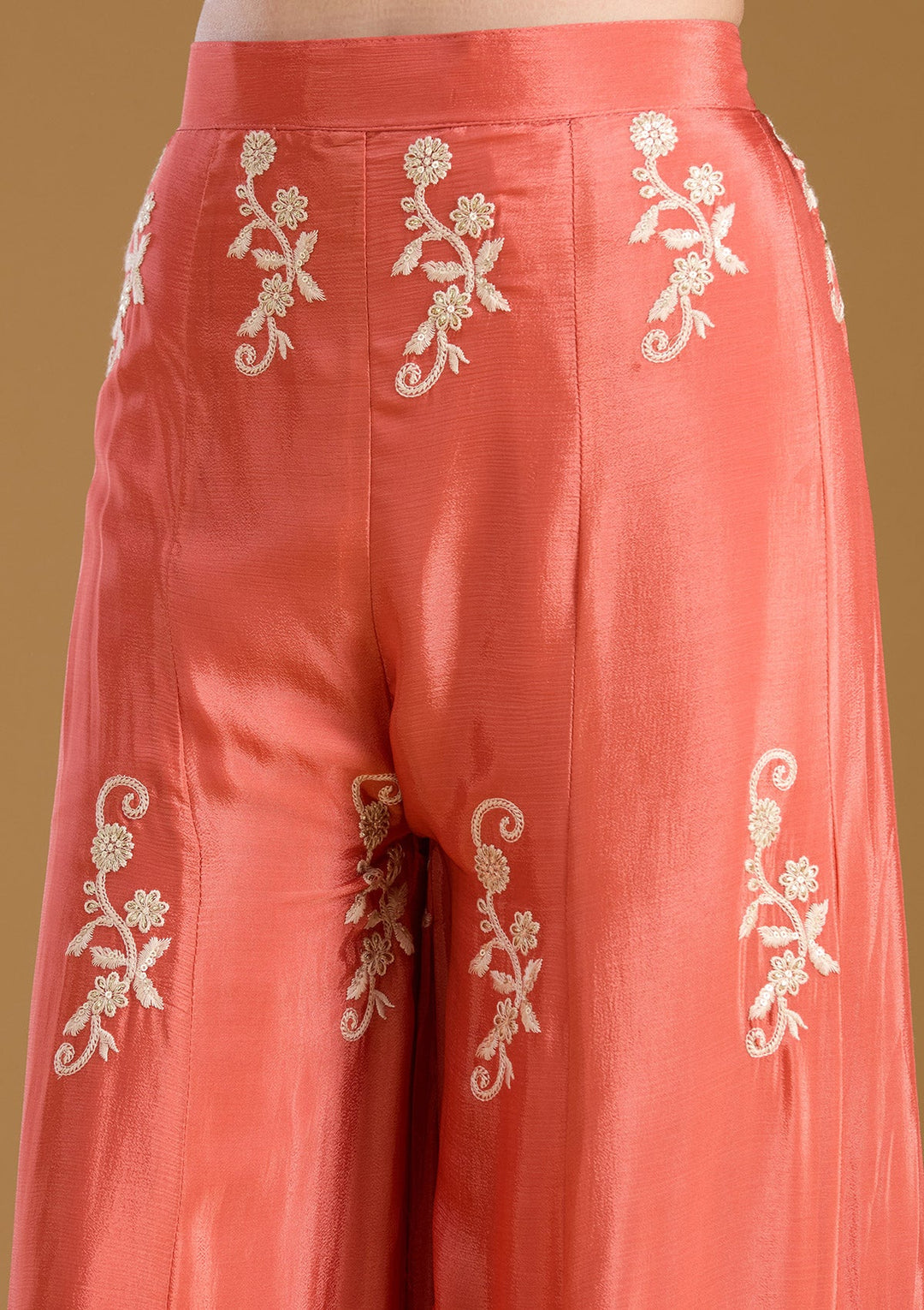 Rust Zariwork (Silver) Crepe Readymade Salwar Suit