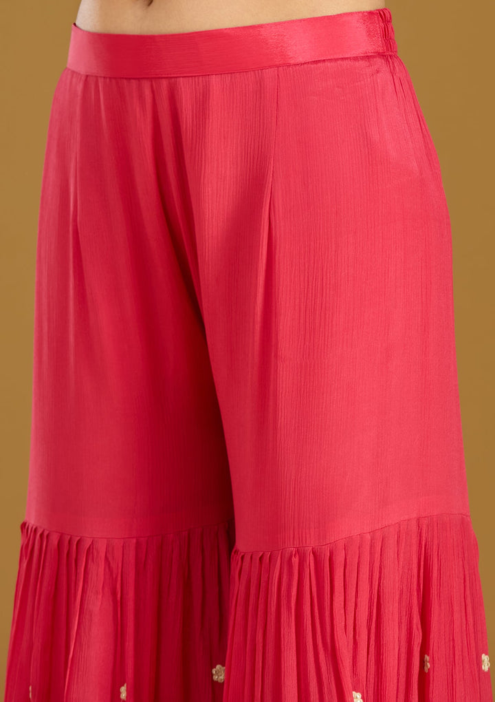 Pink Threadwork Soft Raw Silk Readymade Salwar Suit