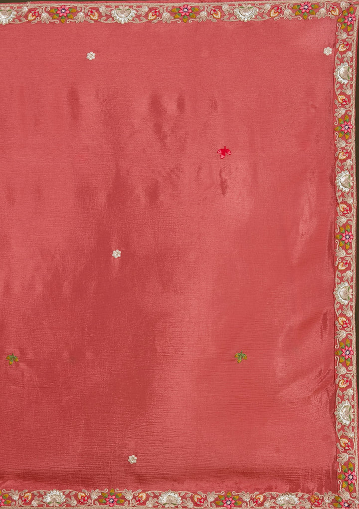 Rust Threadwork Crepe Readymade Salwar Suit