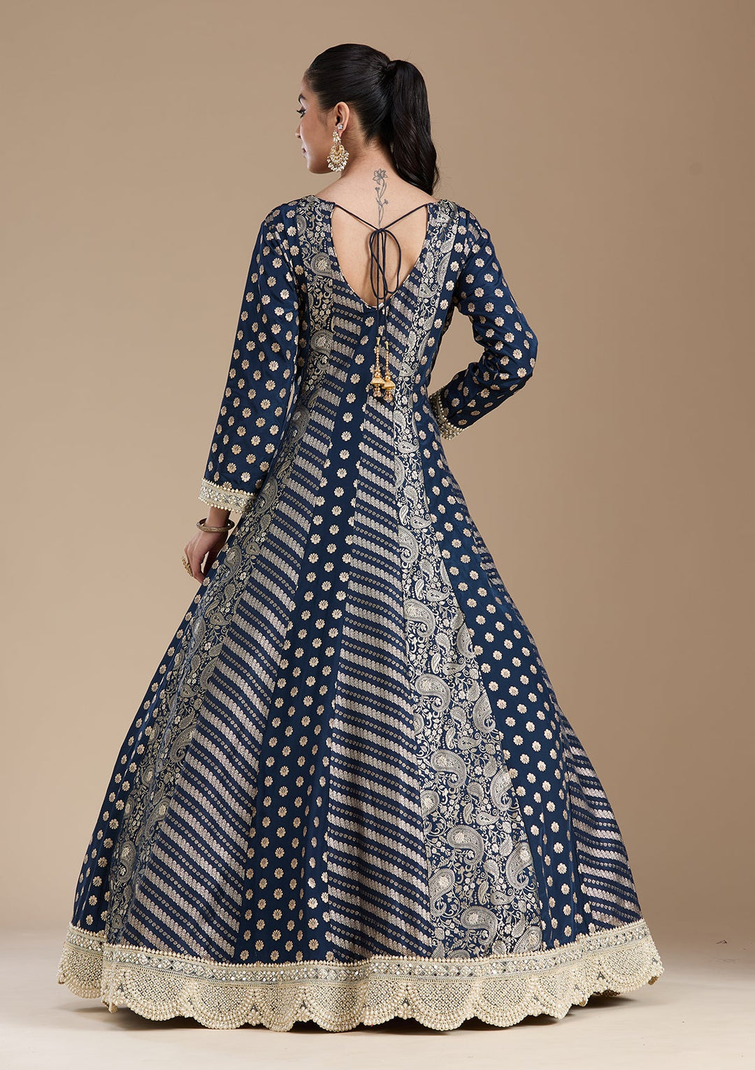 Navy Blue Zariwork Brocade Readymade Salwar Suit-koskii