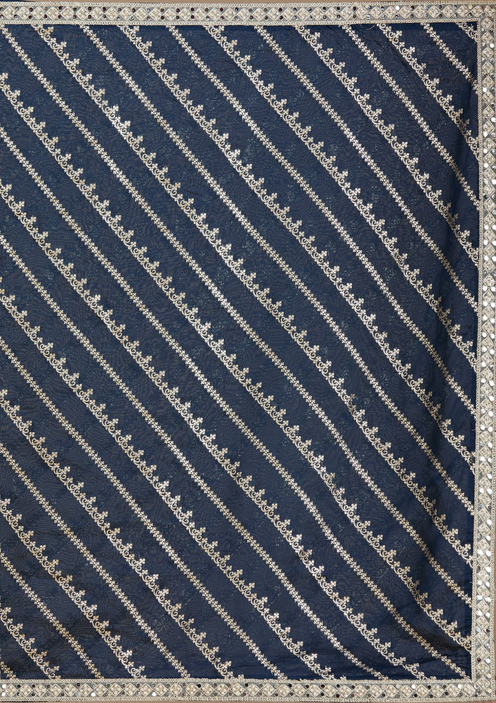 Navy Blue Zariwork Brocade Readymade Salwar Suit-koskii