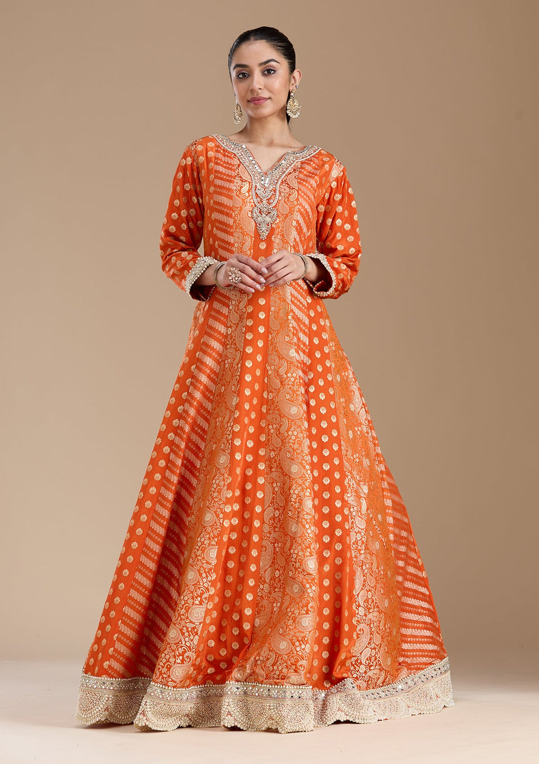 Orange Zariwork Brocade Readymade Salwar Suit-koskii
