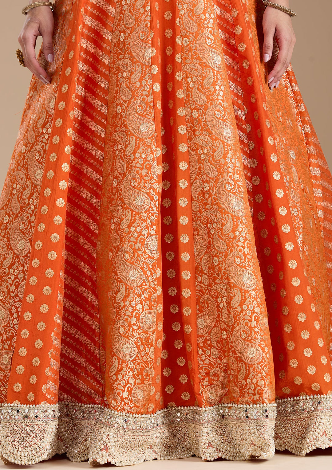 Orange Zariwork Brocade Readymade Salwar Suit-koskii