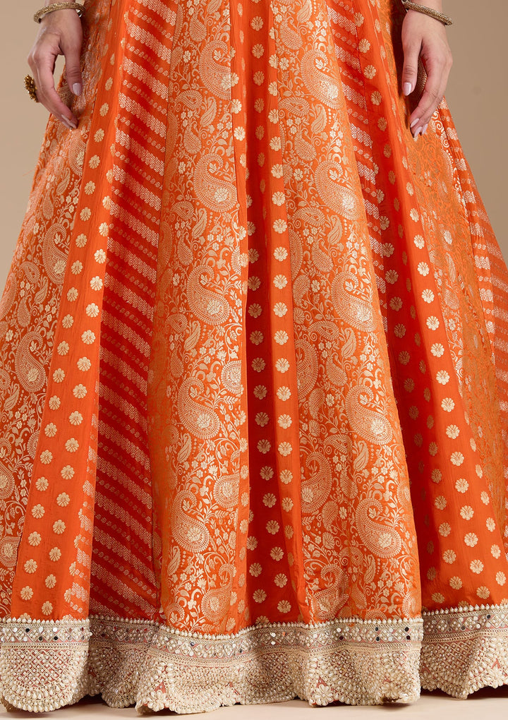 Orange Zariwork Brocade Readymade Salwar Suit-koskii