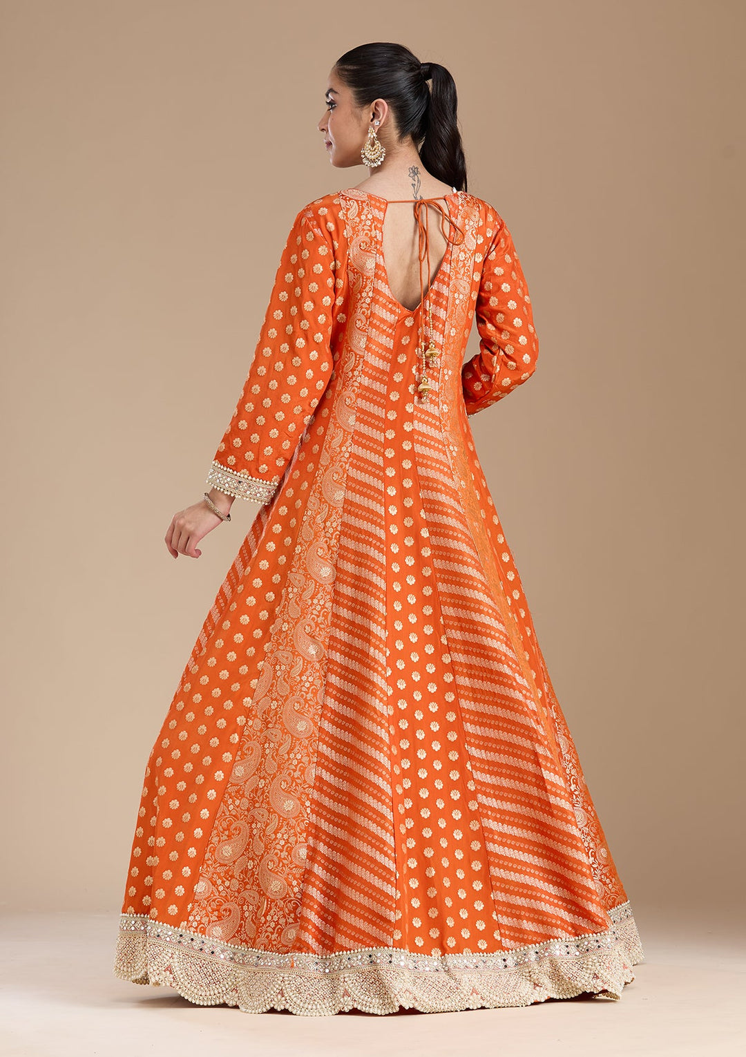 Orange Zariwork Brocade Readymade Salwar Suit-koskii