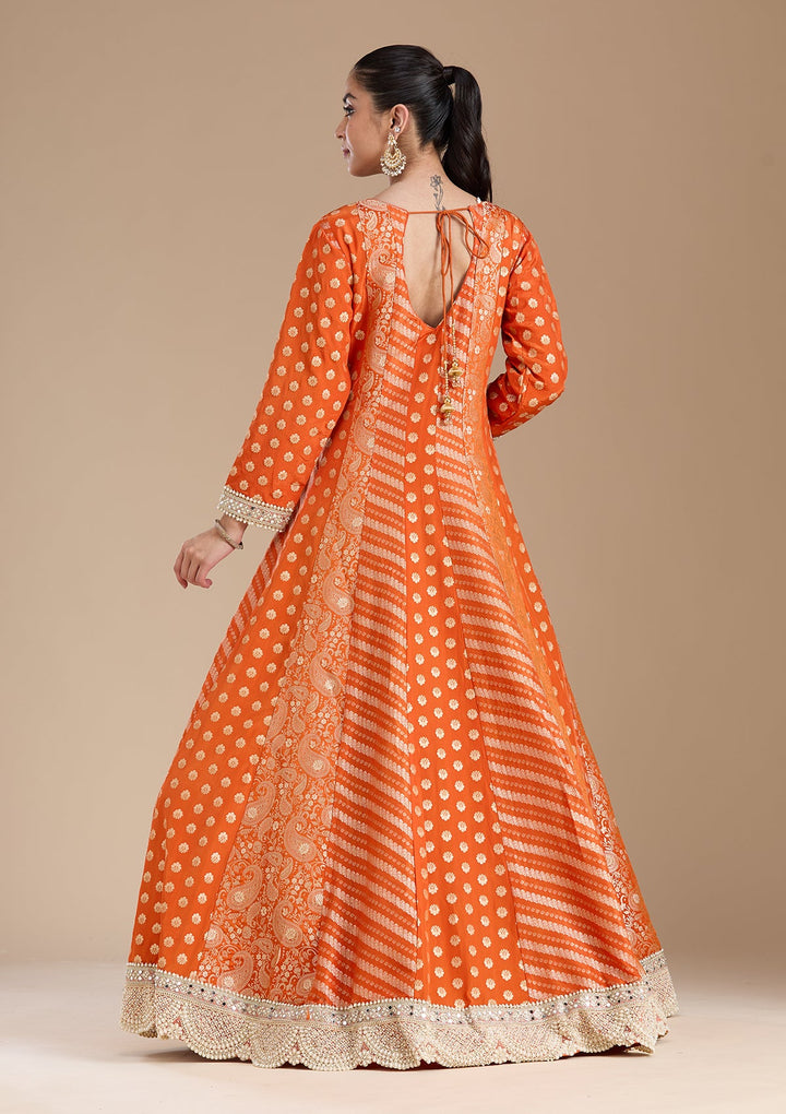Orange Zariwork Brocade Readymade Salwar Suit-koskii