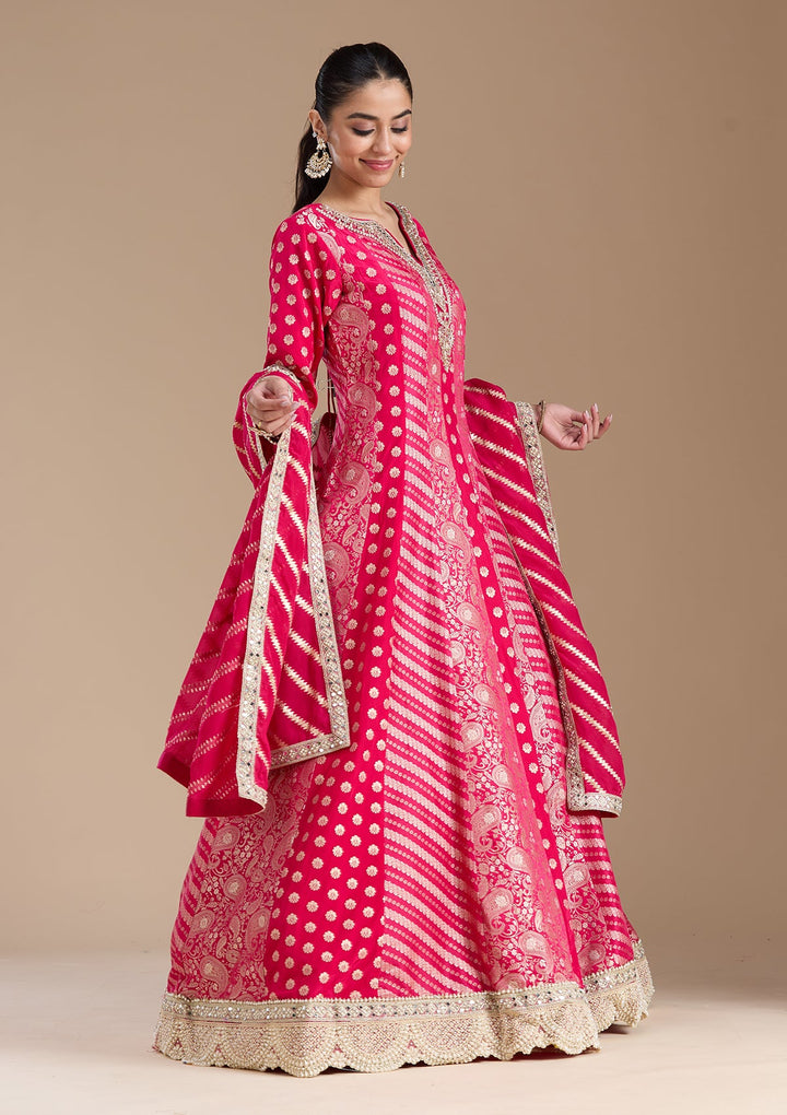 Rani Pink Zariwork Brocade Readymade Salwar Suit-koskii