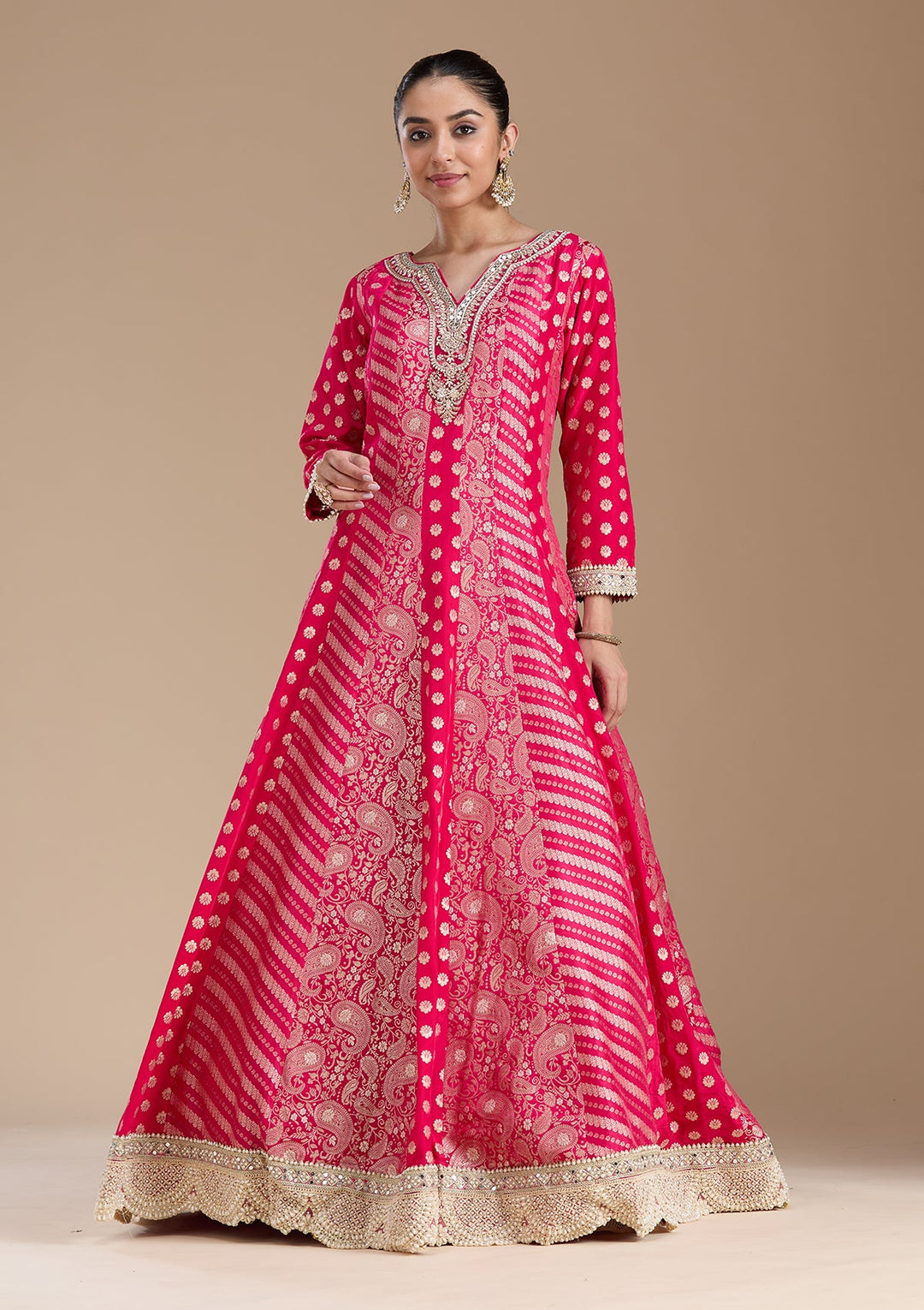 Rani Pink Zariwork Brocade Readymade Salwar Suit-koskii