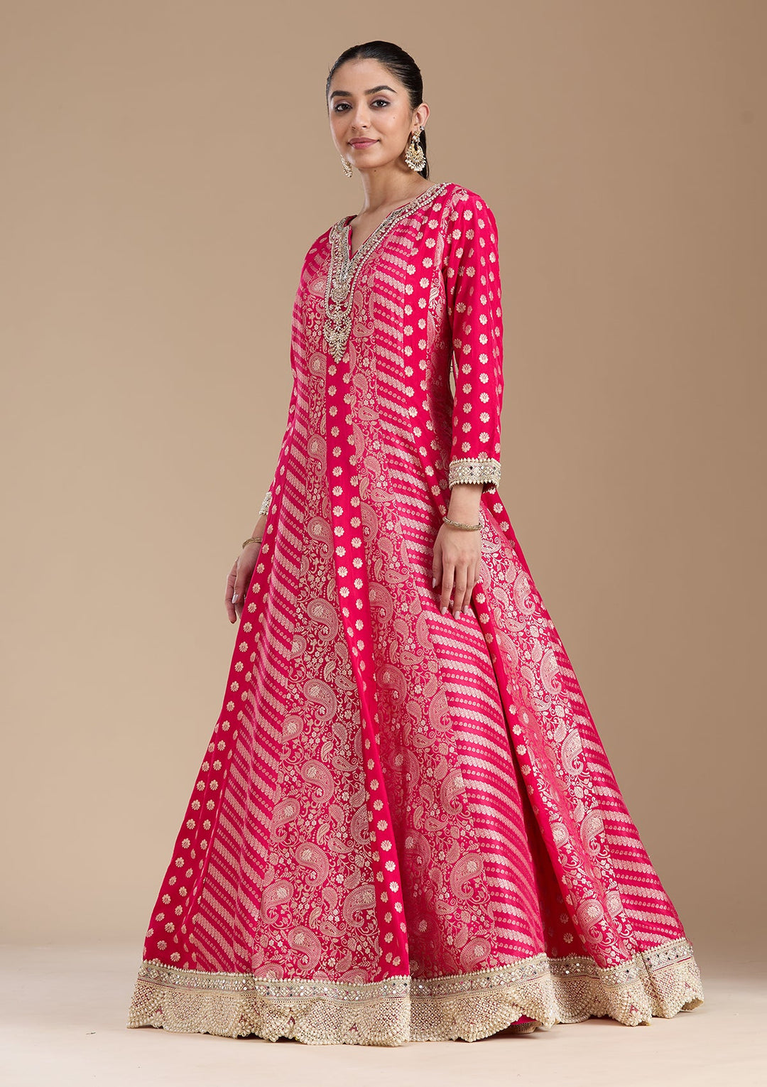 Rani Pink Zariwork Brocade Readymade Salwar Suit-koskii