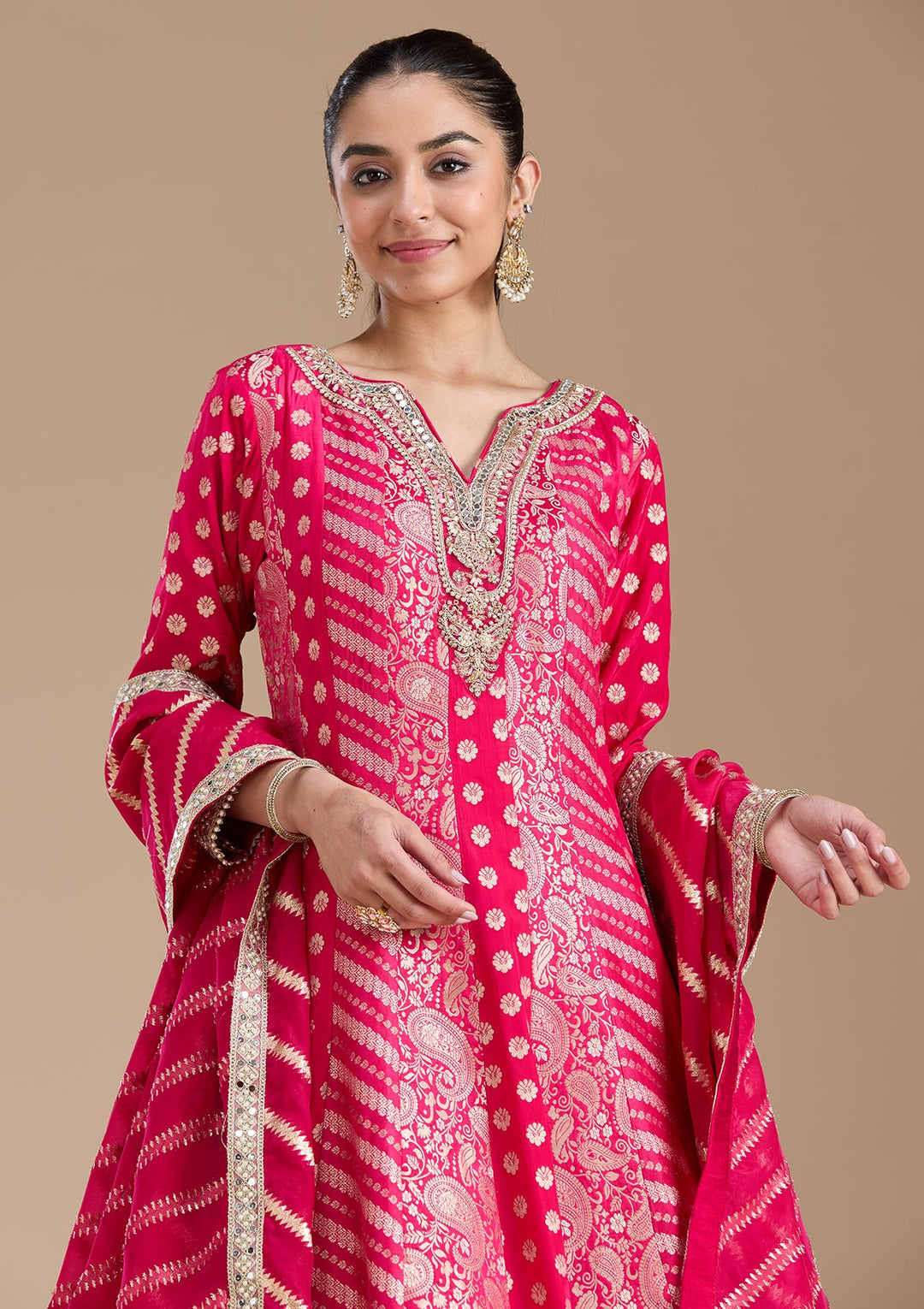 Rani Pink Zariwork Brocade Readymade Salwar Suit-koskii