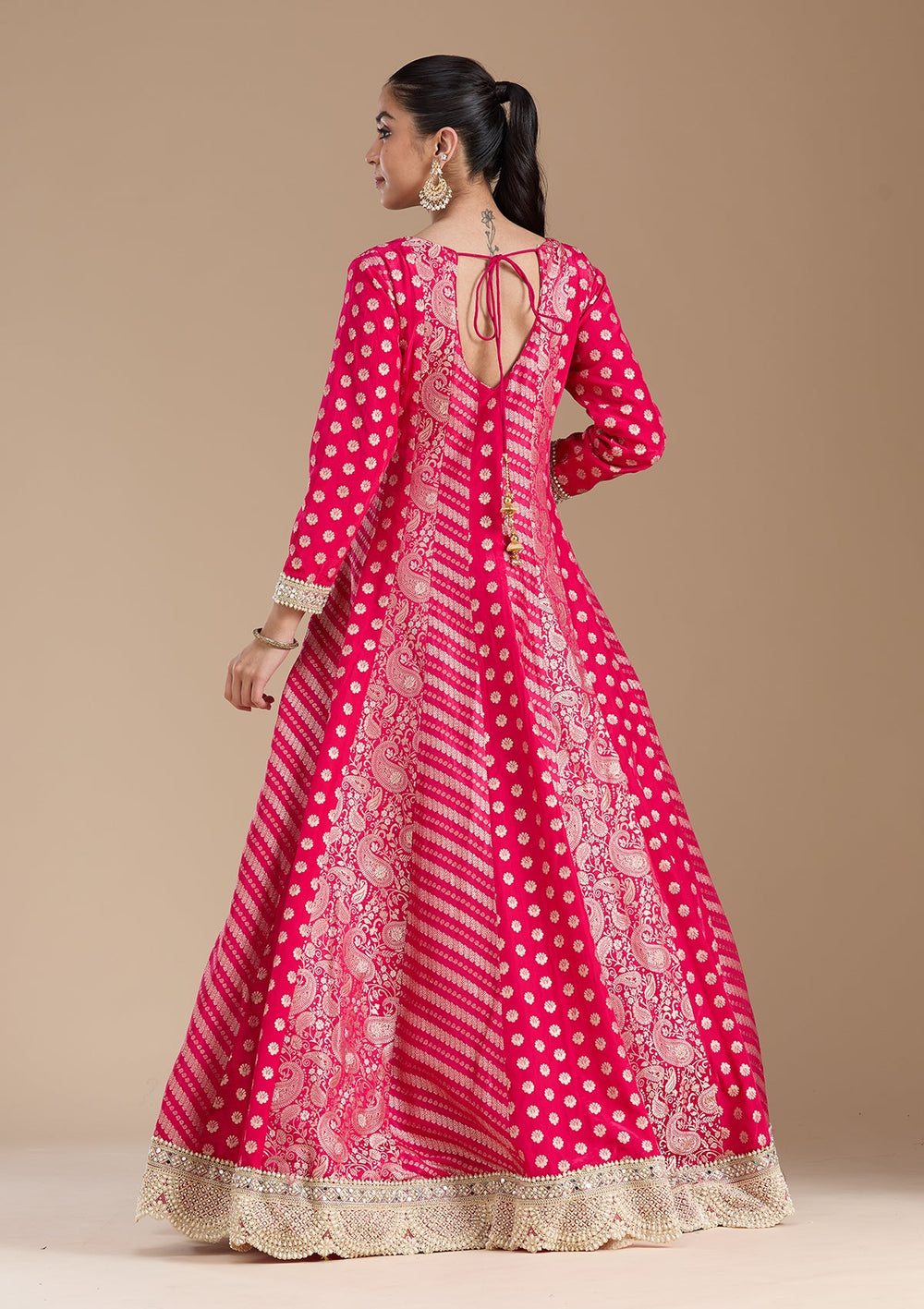 Rani Pink Zariwork Brocade Readymade Salwar Suit-koskii